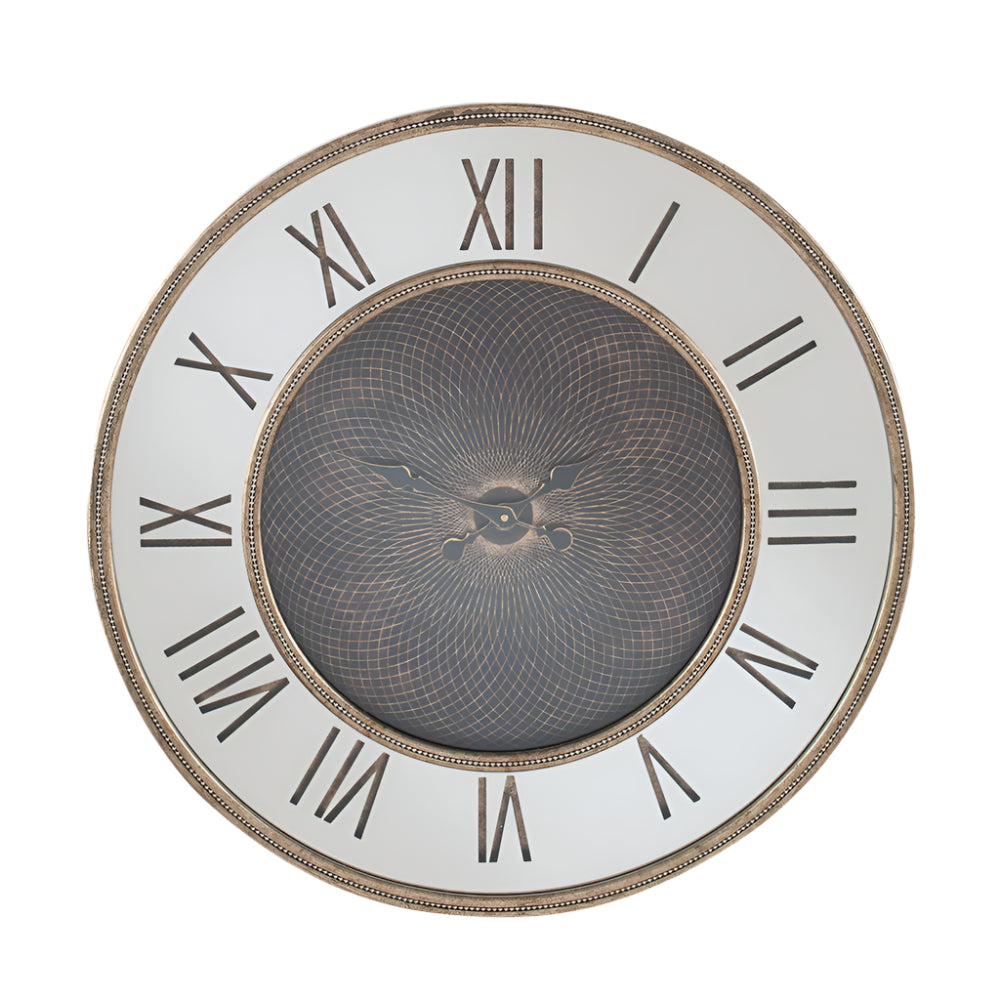 Antique Gold Wood & Geo Print Mirror Wall Clock